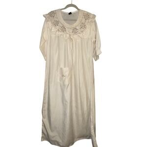 Vintage Fair Lady Nightgown Ivory Cotton Blend Embroidered Pearl Accents Prarie